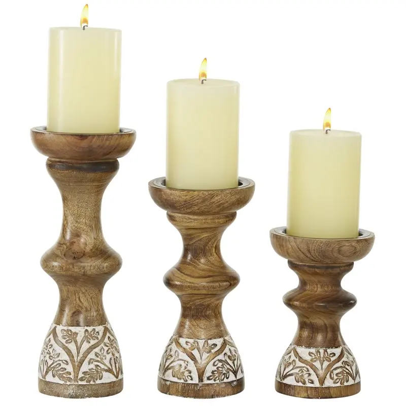 

3 Candle Brown Wood Candle Holder, Set of 3 for Home Wedding Table Decoration