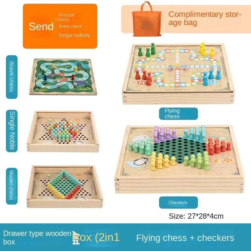 

Aeroplane Chess Five-in-a-Row Checkers Animal Checker Multifunctional Board Children's Interactive Board Game Wooden Puzzle