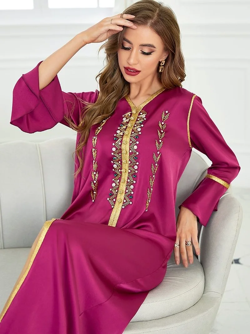 Ramadan Eid Mubarak Kaftan Satin Abaya Dubai Arabic Turkey Islam Hijab Muslim Long Evening Dress For Women Robe De Soiree Femme