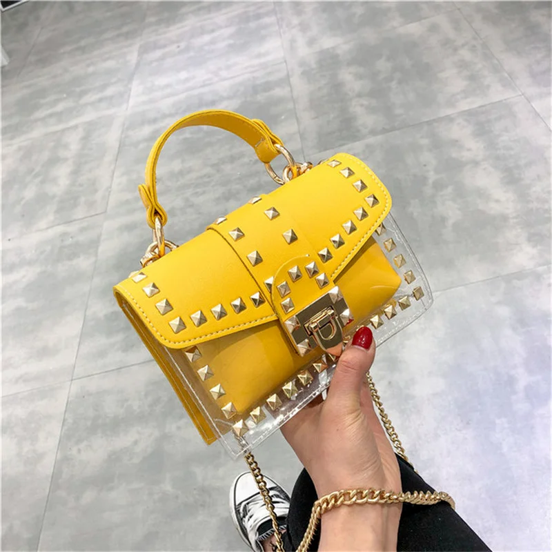 Chain Rivet Elegant Women Handbag PU Leather Hasp Handbag  Candy Colors Shoulder Bag And Purse Cross Body Shoulder Messenger Bag