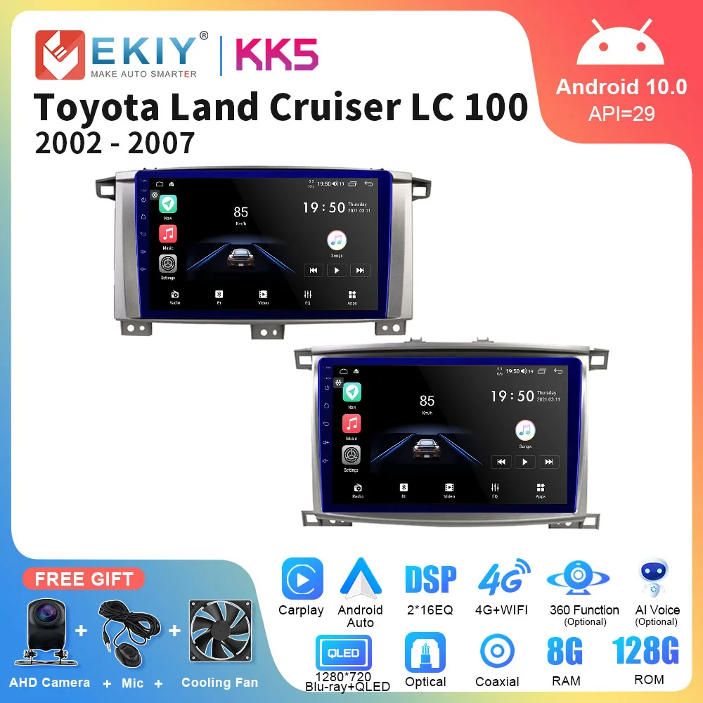 EKIY KK5 для Toyota Land Cruiser LC 100 2002-2007 Android авто радио стерео автомобильный мультимедийный