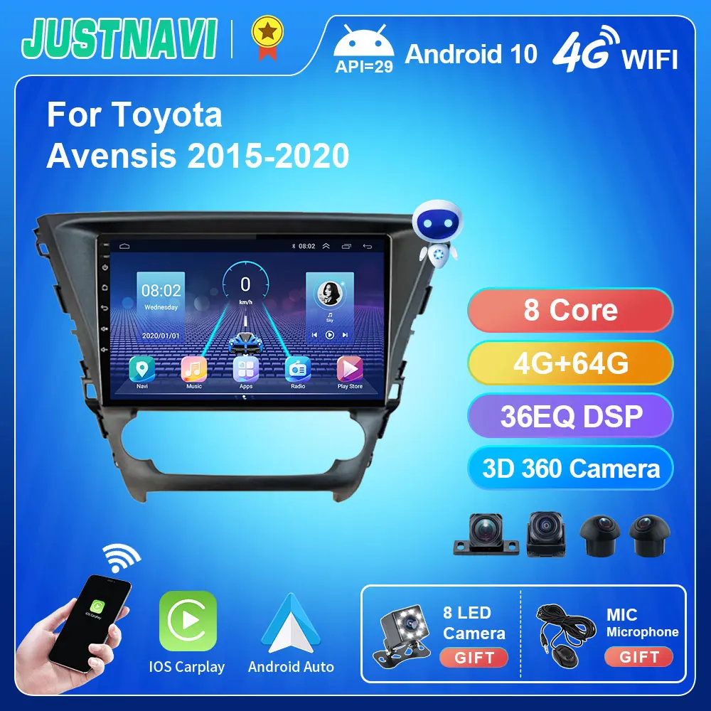 

Видеокамера JUSTNAVI QT5 IPS 360 для Toyota Avensis 2018-2020, автомагнитола, мультимедийная система, навигация, GPS, стерео, авто, Android, 2din, без DVD