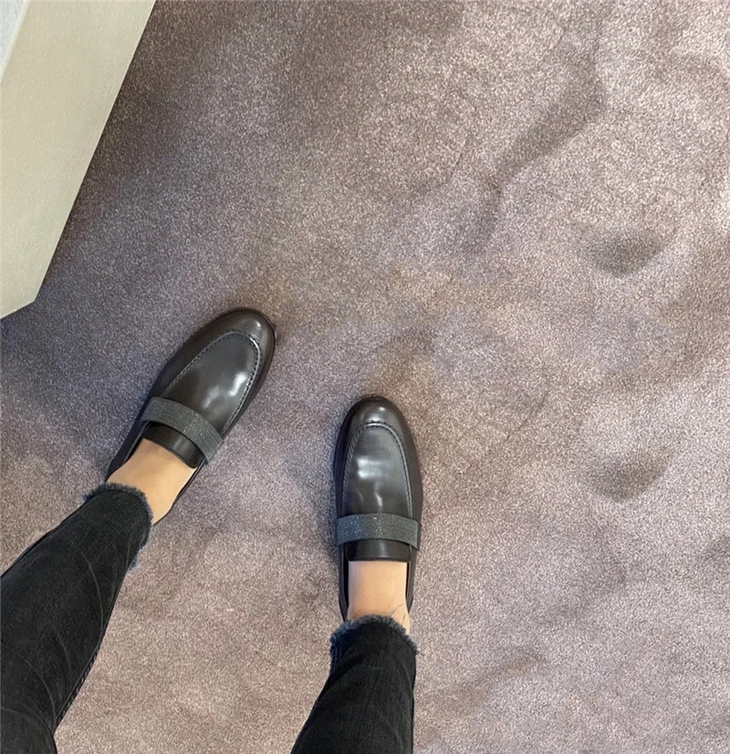 New Retro leofo shoes leather square heel European and American single shoes women's casual flat bottom small leather shoes