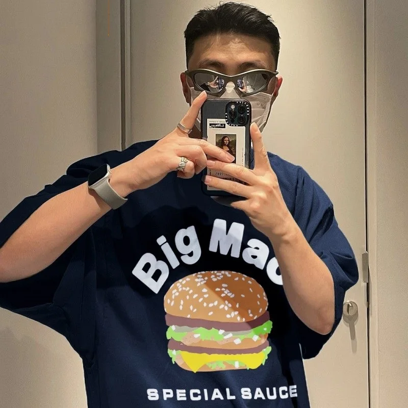 

Print Tag CPFM.XYZ Tshirt Men Women Anime Big Mac Hamburg Cotton T-shirt Fashion Creativity Oversize Kanye West Niche Brand Tees