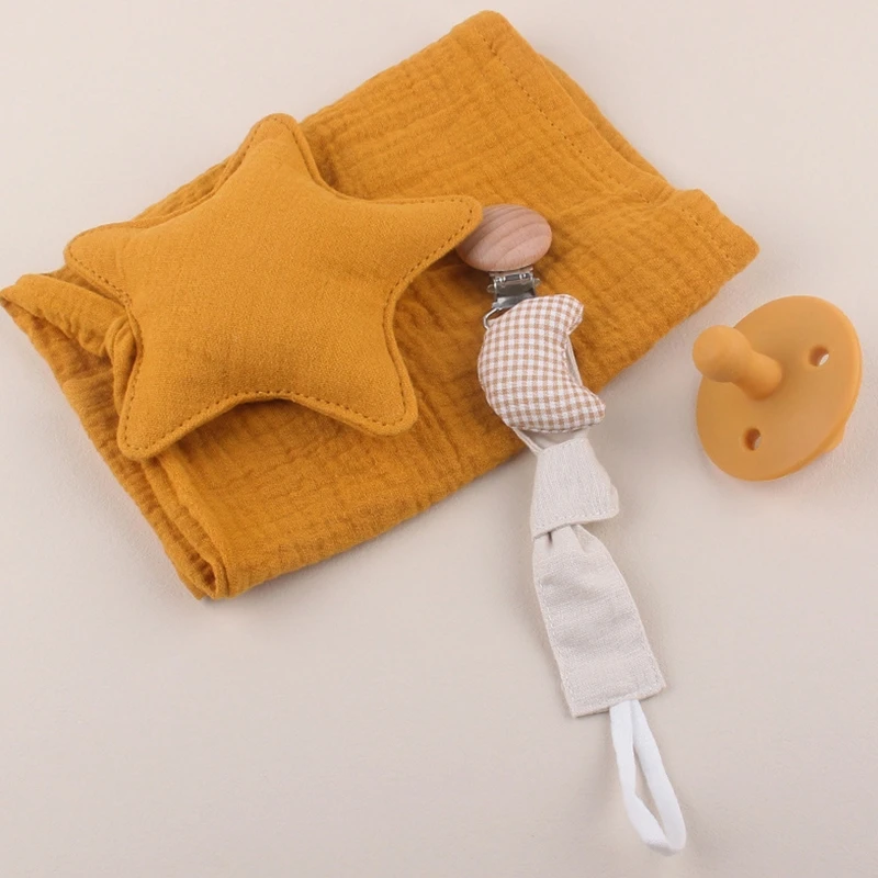 

3pcs/set Cute Baby Pacifier Wooden Clips Cotton Soothing Towel for Infant Newborn Nipple Dummy Holder Shower Birthdays Christmas