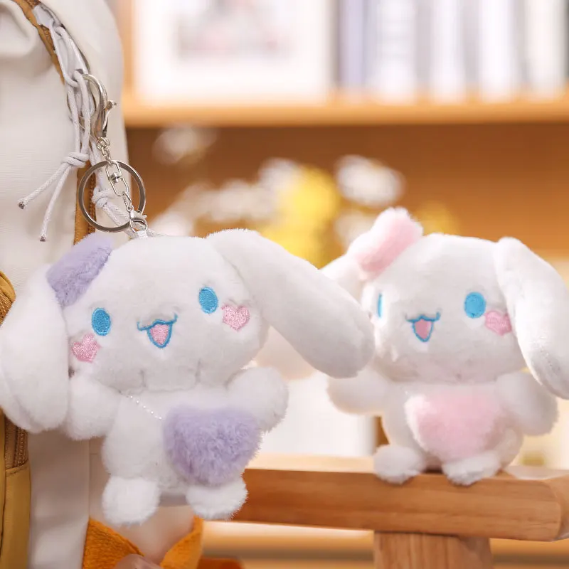

10cm Sanrio Cartoon Anime Keychain Plush Love Purple Blue Pink Toy Cinnamoroll Cute Soft Stuffed Dolls Pendant Kid Birthday Gift