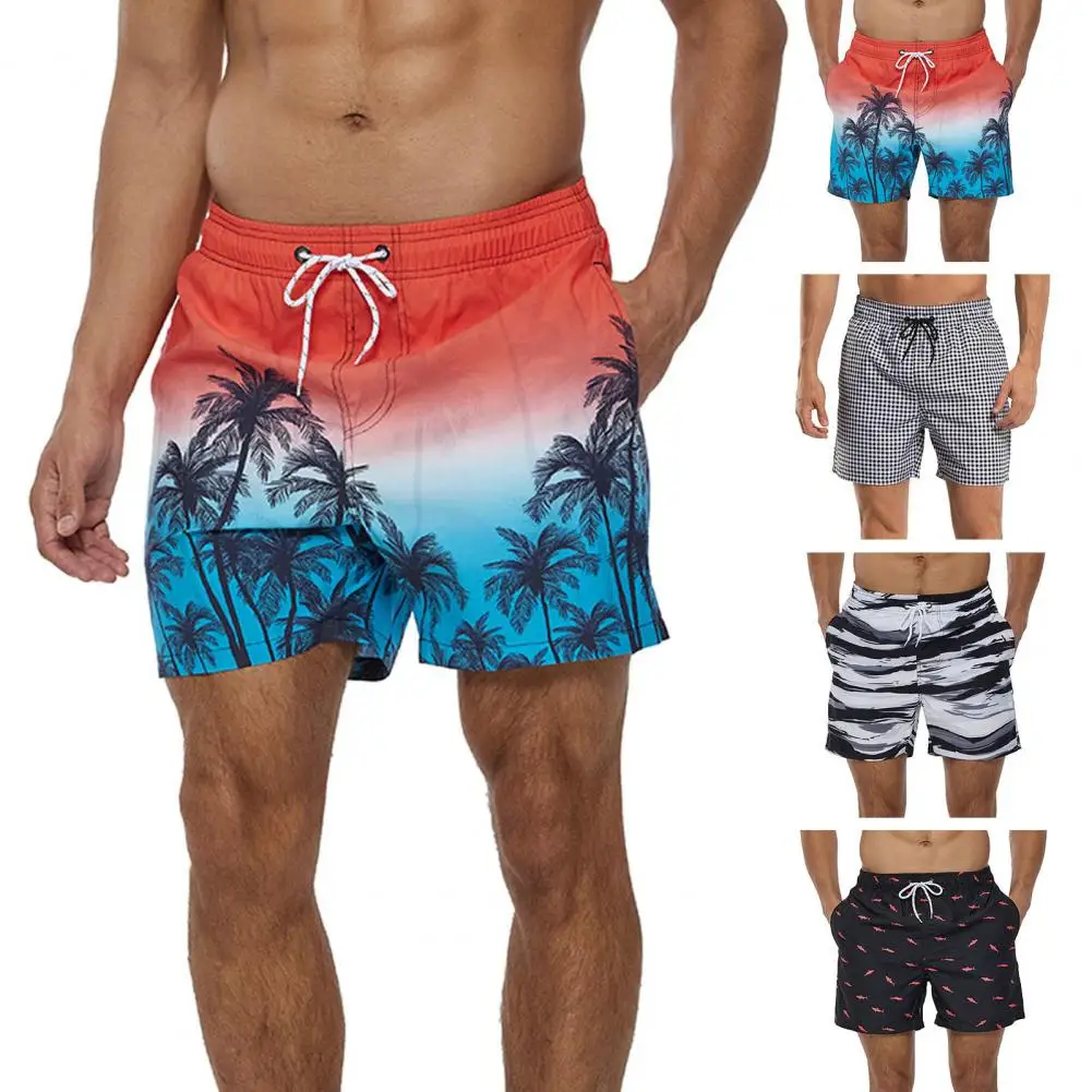 

Мужские пляжные шорты в клетку, свободные быстросохнущие шорты для плавания контрастных цветов, с эластичным поясом, кулиской и карманами, одежда для плавания