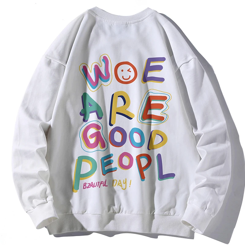 

Cotton Spring and Autumn New Round Neck Sweater Men's Pullover Long Sleeve Top Tide Brand Loose 2022 National Tide Printing