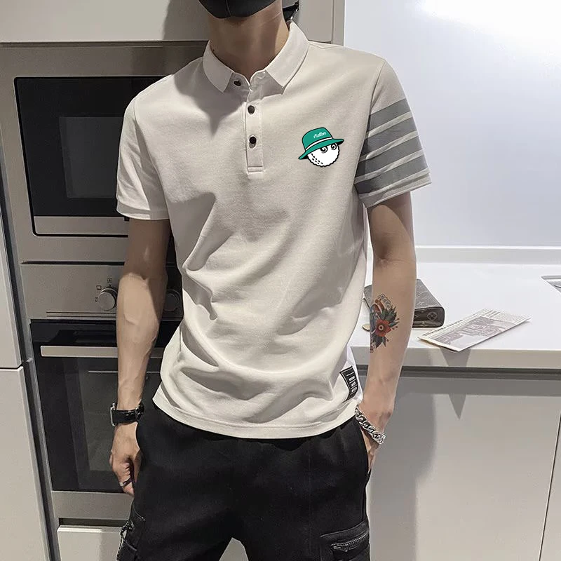 Golf Shirt for Men Polo Shirt Short Sleeves Tops Men's Golf T-shirt Version Four Stripes Men's Casual Shirt Lapel Golf Clothing