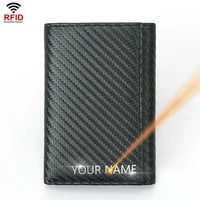 short rfid men wallets carbon fiber card holder male wallet high quality luxury name engraved photo holder brand mens purses