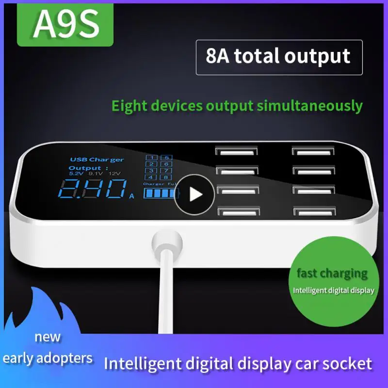 

40w 8 Port Usb Cigarette Lighter Multifunctional Car Charger With Lcd Display Car Phone Charger Adapter Car Accessories