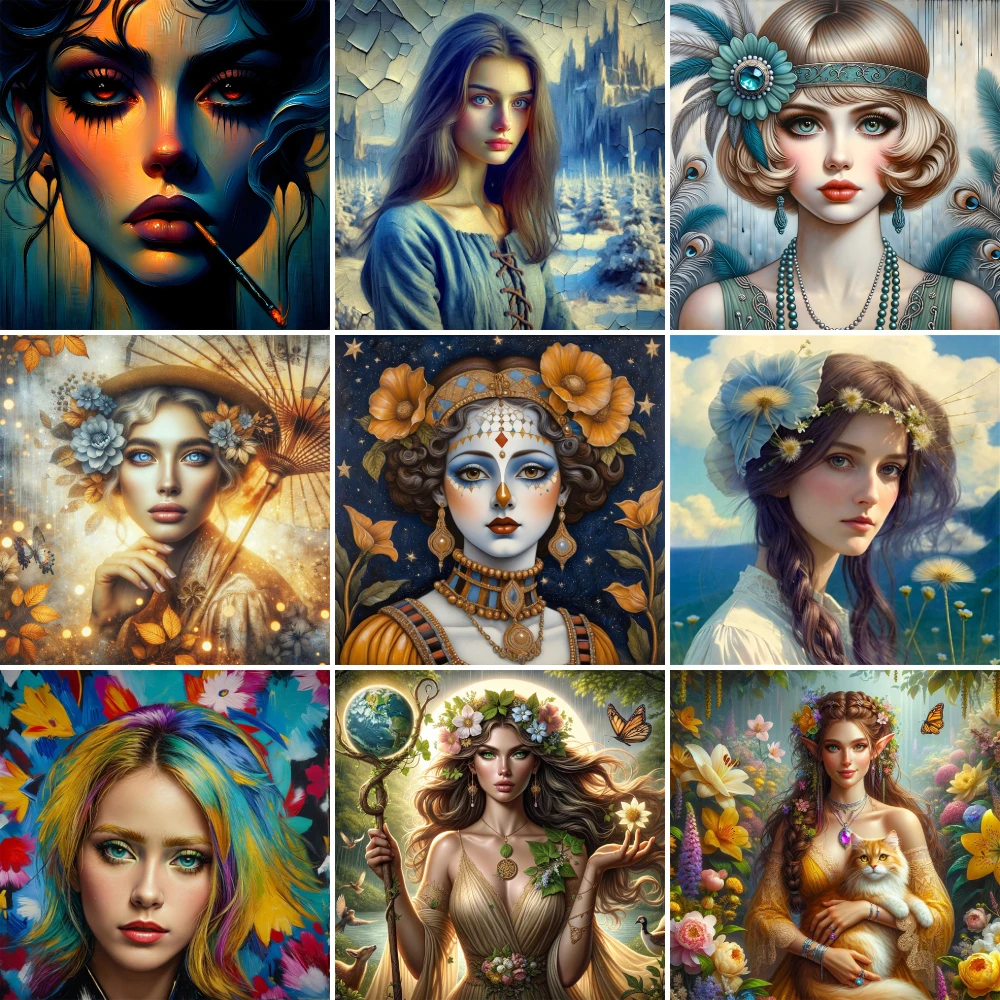 wentowy portret dziewczyny wstępnie wydrukowany zestaw do haftu krzyżykowego DIY haft szycie ręcznie robione rękodzieło malowanie tłoczony