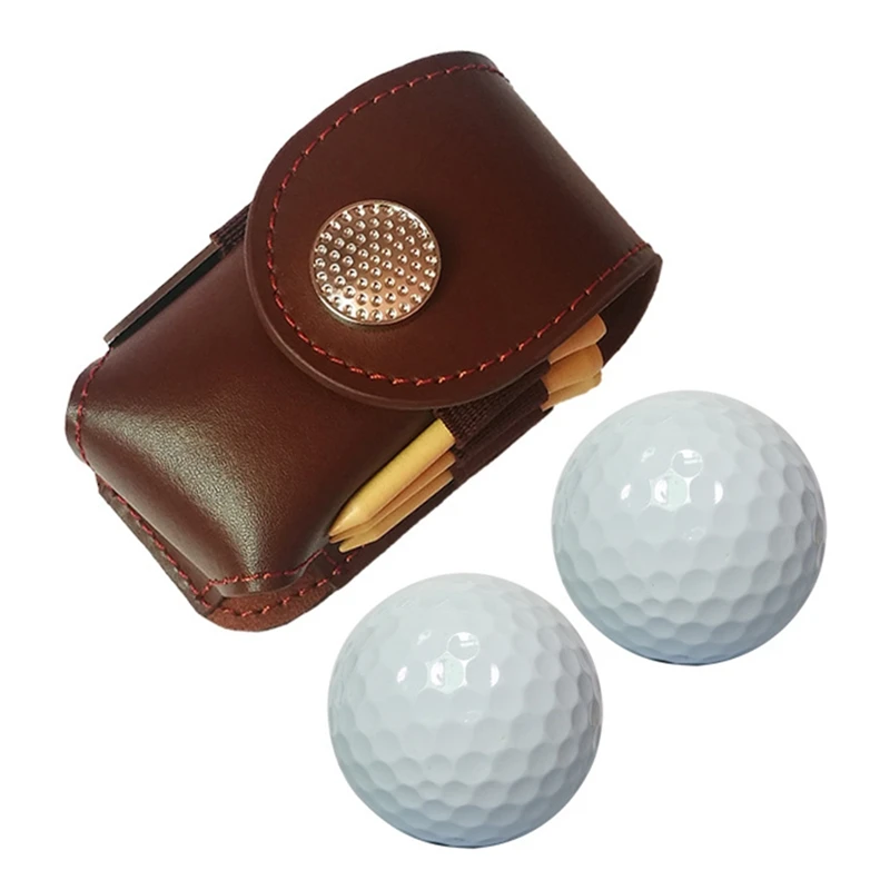

PU Leather Golf Ball Pouch Bag Holder Pouch Waist Belt Storage Pocket With 3 Tees 1 Golf Divot Repair Tool Set