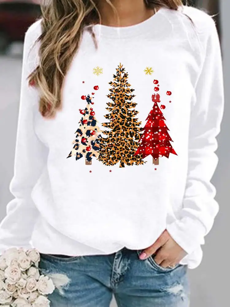 

Leopard Tree Lovely Cute Merry Christmas Fashion Festival Pullovers Women Casual Female Hoodies Print Woman Graphic Sweatshirts