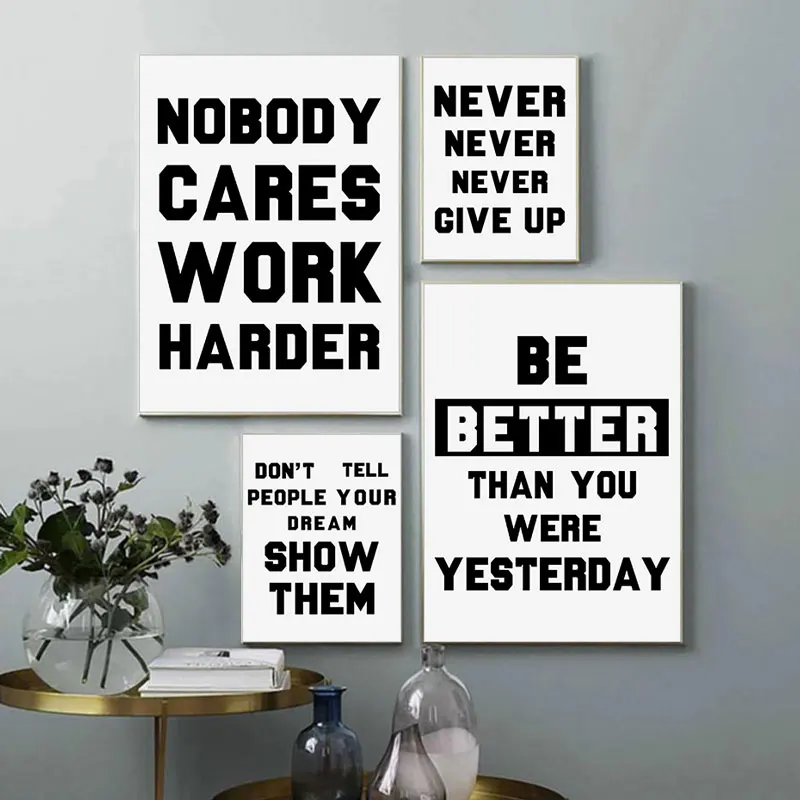 

Black White Encouraging Quotes Painting on Canvas Prints Modern Decorative Posters for Living Room Office Home Art Decoration