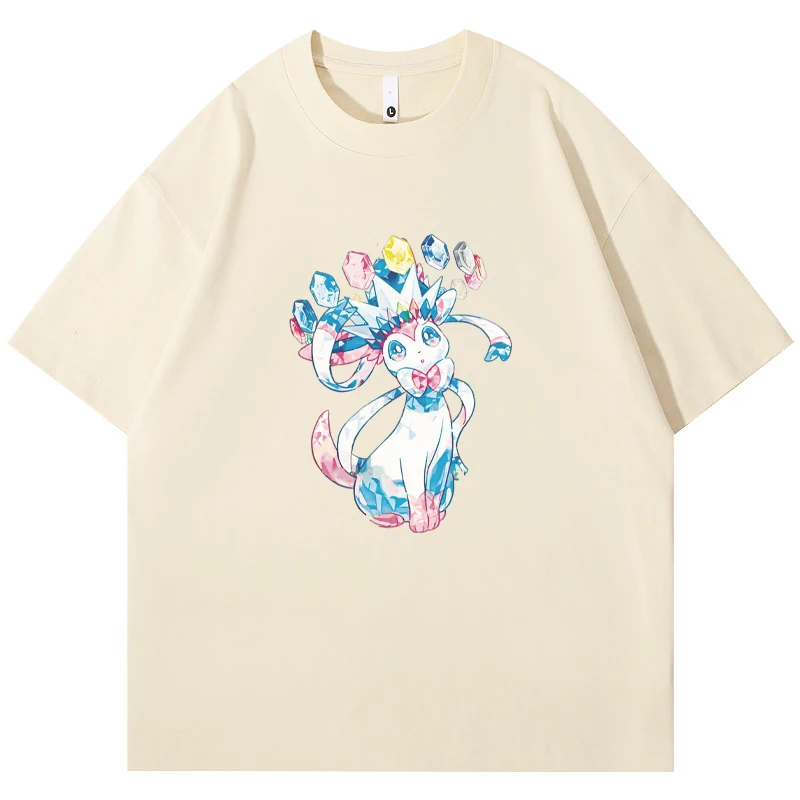 Фото Футболки Pokemon Sylveon в стиле аниме с героями мультфильмов, хлопковые свободные футболки с короткими рукавами для мужчин и женщин, повседневные топы с принтом, подарок №4