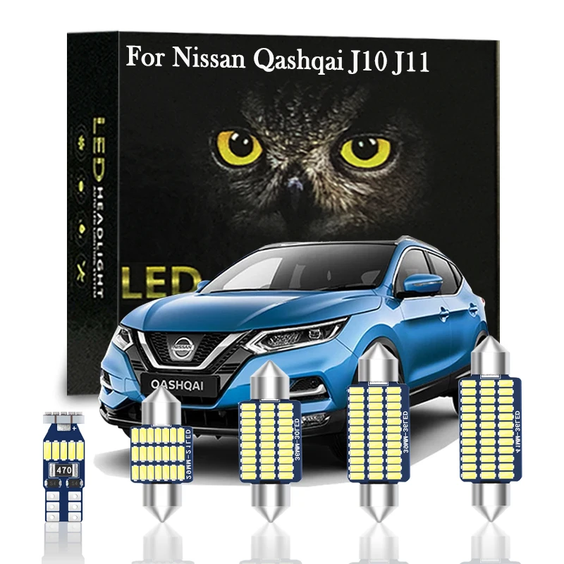 

Светодиодная лампа для освещения салона автомобиля Комплект для Nissan Qashqai J10 J11 2007 2008 2009 2010 2014 2015 2016 2018 2019 2020 2021 аксессуары