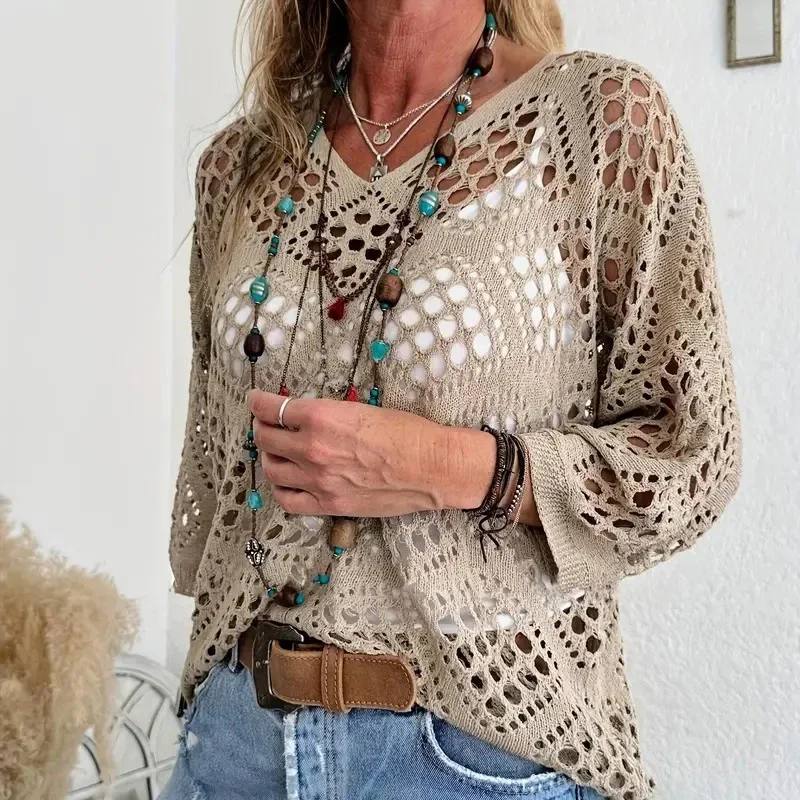 WYUIT Однотонный вязаный свитер из хлопка и полиэстера