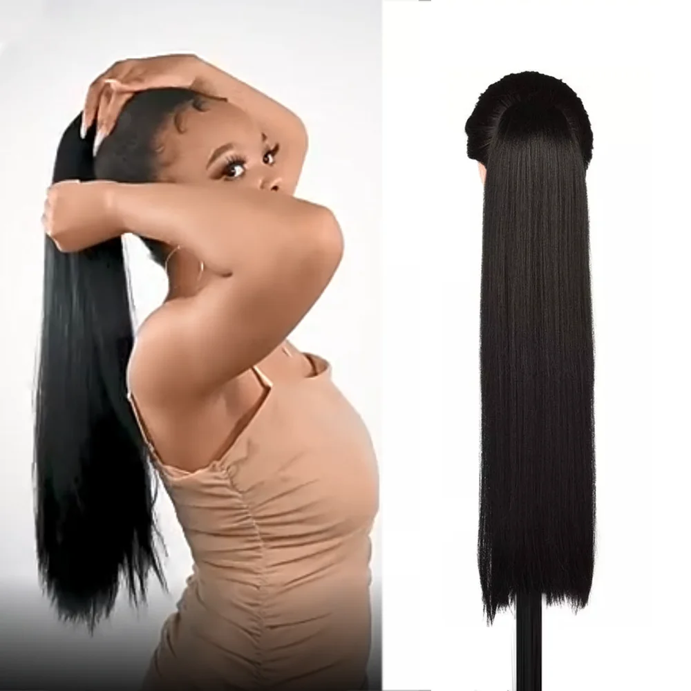 

Long Straight Ponytail Natural Hairpieces for Women Wrap Around Hair Extensions Pony Tail Hair Hairpiece Heat Resistant Fiber