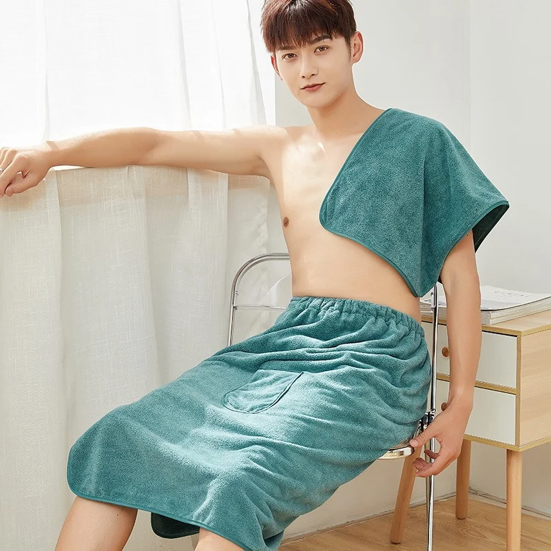 

Men's Towel Bath Skirt Two-piece Summer 2022 New Dormitory Home Men's Beach Towel Adult Half-length Bath Towel Factory Wholesale