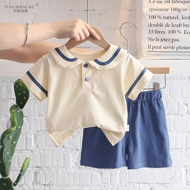 

2022 Summer Boys Clothing Tops Pants Set College Wind Sports Suit For Kids Loose Toddler Boy Clothes Suit Polo Shirts Shorts 2pc