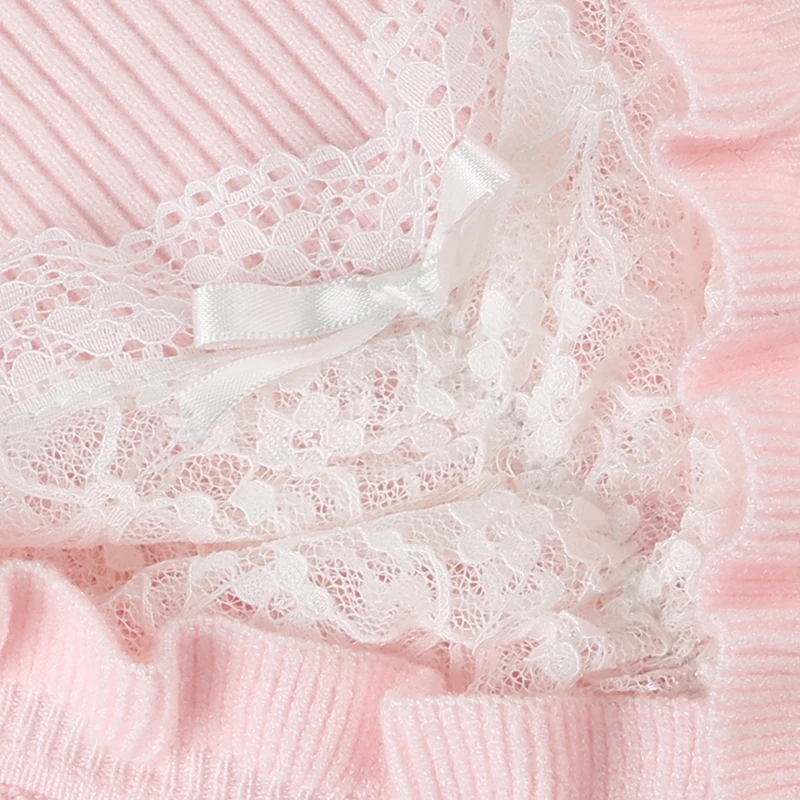 Розово-красный свитер Kooky CIBBAR с кружевными деталями пуловер v-образным вырезом