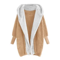 stylish winter coat with hat soft long open stitch lady coat hoodie lady coat