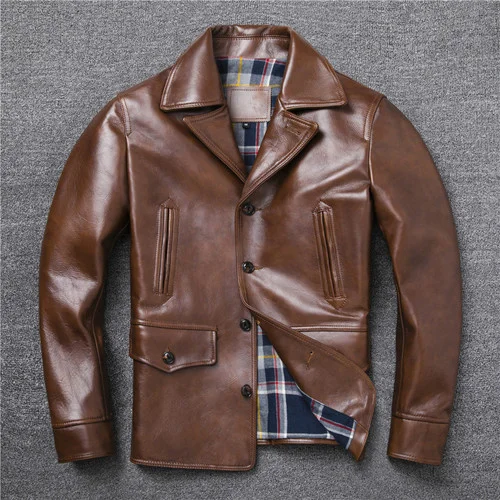 

Leather Jacket Men Vintage Genuine Natural Horsehide Coat Spring Autumn Mens Leather Casual Jackets Chaquetas Hombre Plus Size