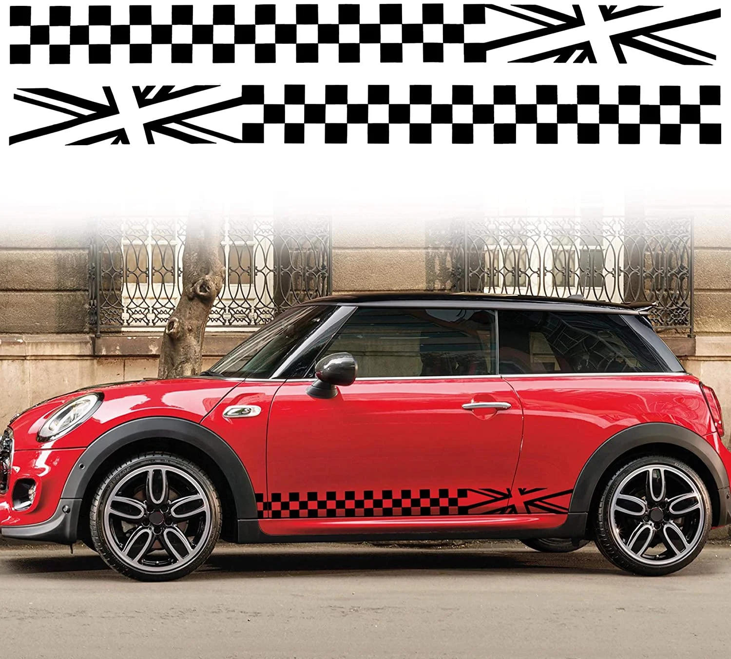 

For x2 TOMALL 1 Pair 78.7" Car Universal Racing Checkered Flag Side Stripes Decal Compatible with Mini Cooper Vinyl