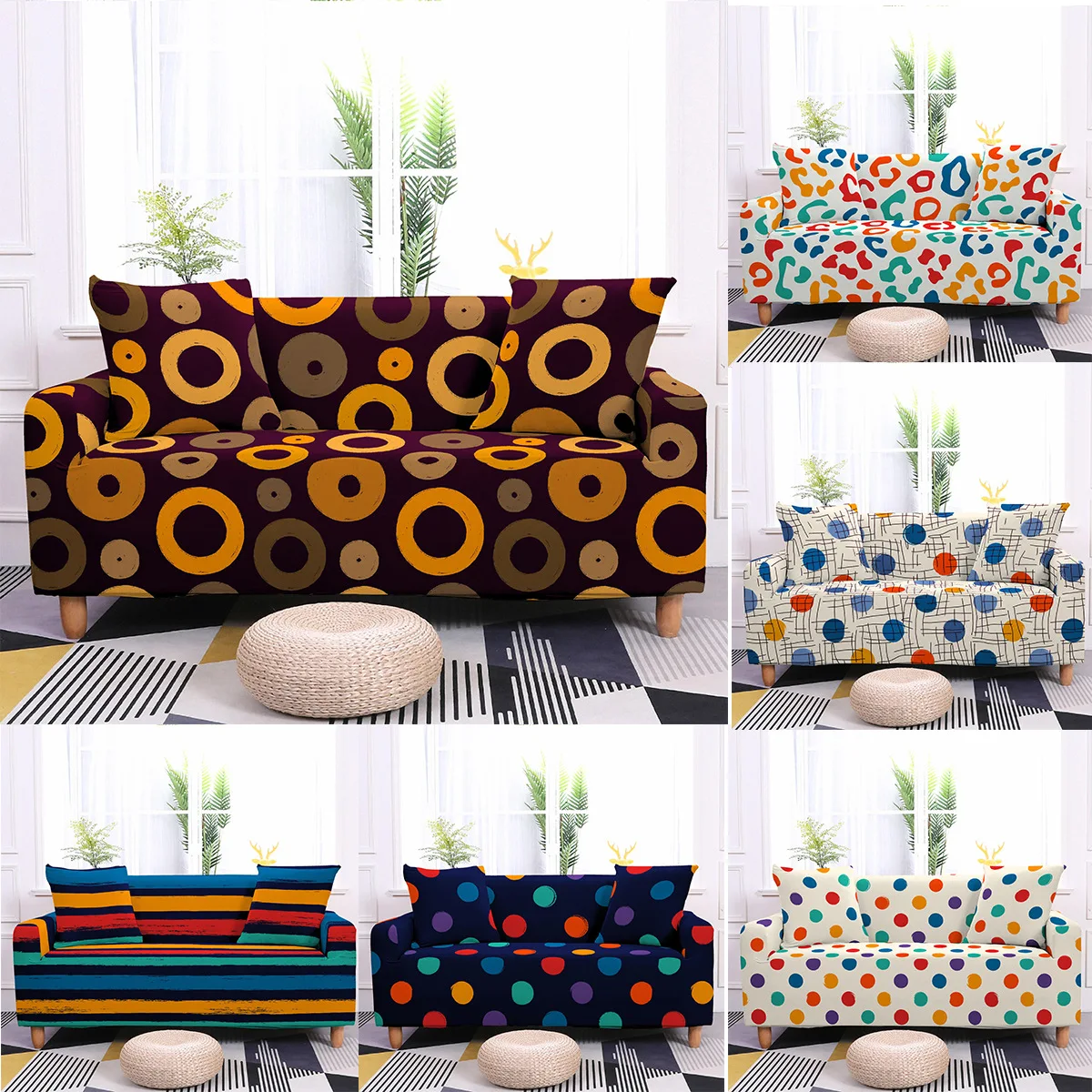 

Simple Style Geometric Pattern All Inclusive Stretch Sofa Cover Full Cover Anti-fouling Sofa Cover Home Decor Accessories
