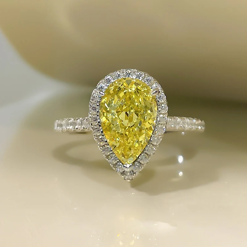 

New S925 Sterling Silver Ring 7*11 Water Drop Radiant Yellow Diamond Ring Female 5A Zircon Factory Direct Sales