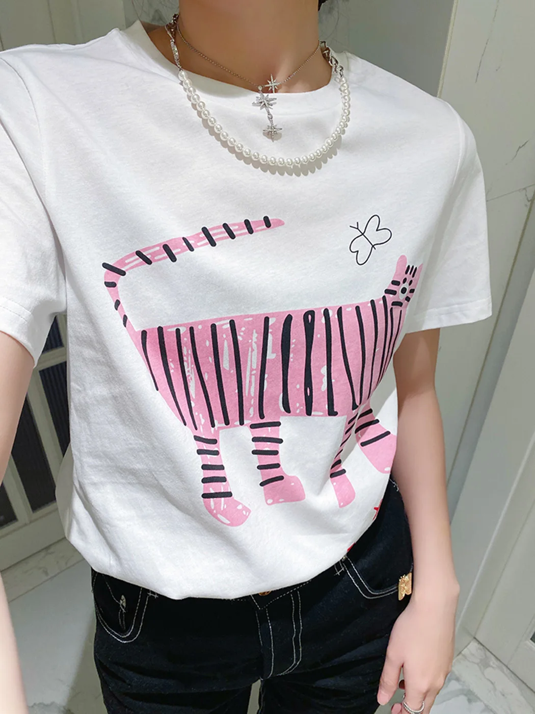 

Tiger Cartoon Graphic T-Shirts Woman Summer Cotton Cozy Chic Tshirts Tops Femme Casual Vinatge Fashion Tee Shirts Clothes 2022