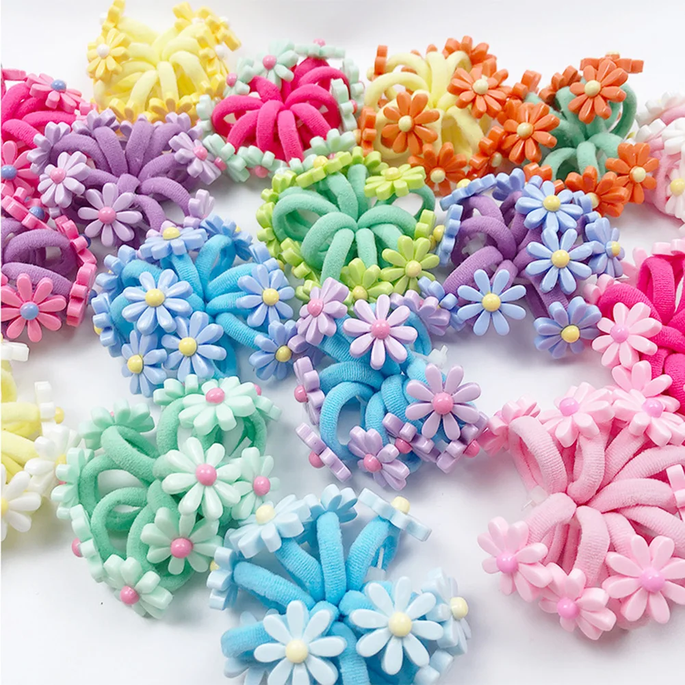 

10PCS/Set Cute Cartoon Flower Hair Bands Girls Elastic Rubber Band Headwear Hair Accessories Kids Headband Ornaments Gift