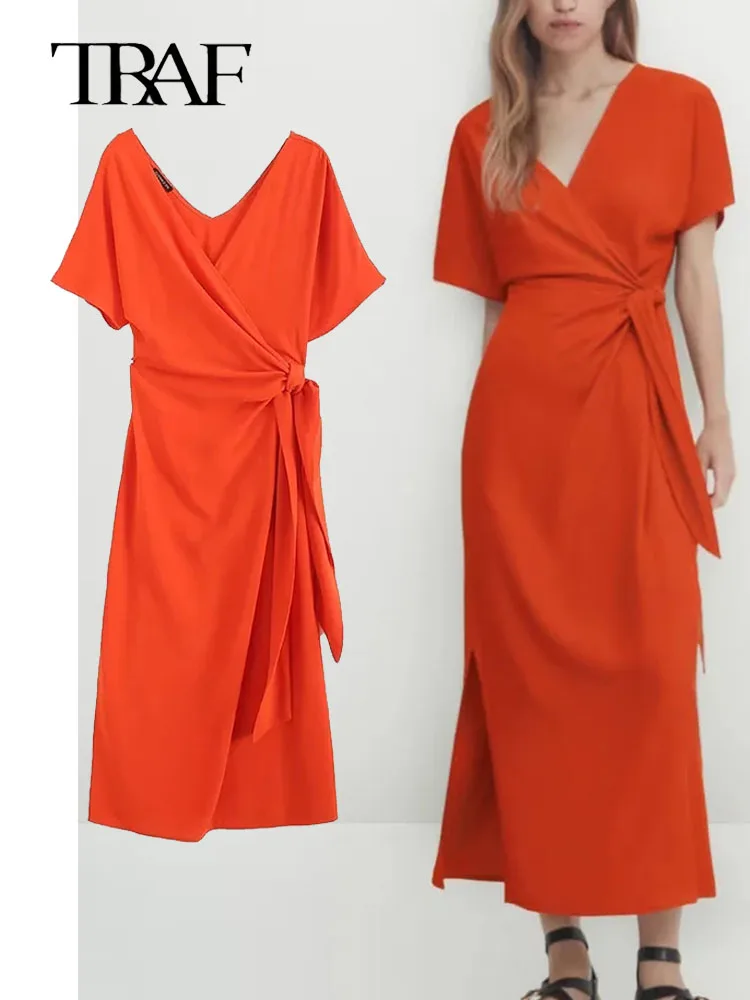 

TRAF 2023 Women Summer Chic Dresses for Women Vintage Beach Dress Woman Midi Elegant Women's Dresses