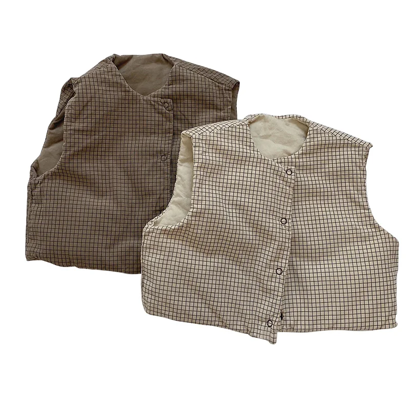 

Autumn Winter Baby Vest for Boys Girls Double Side Wear Plaid Sleeveless Jacket Toddler Waistcoat Cotton Korean Infant Outerwear