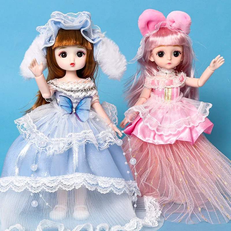 

New 2pcs 1/6 BJD 22cm Doll 21 Joints Movable 3D Real Eye Dressup Cute and Exquisite Princess Suit Girl Toy Fashion Dressup Gift