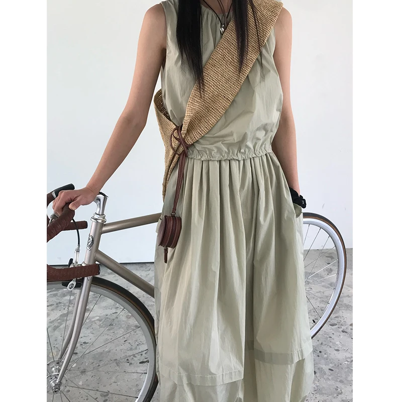 

Clothland Women Chic Sleeveless Tank Dress O Neck Sleeveless Pocket Drawstring Outwear Cool Dresses Mujer QC660