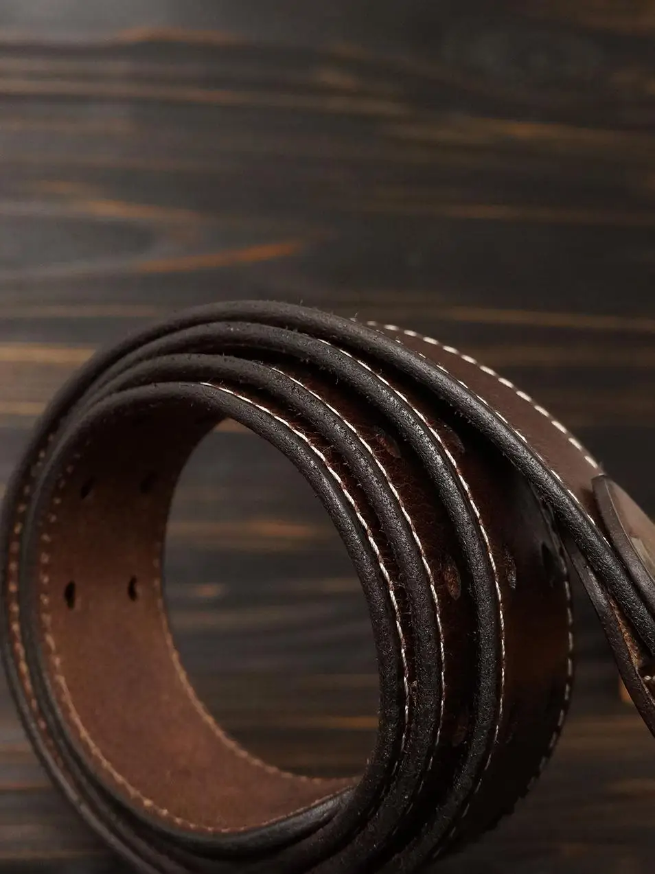 Американский ремень с двойной пряжкой мужской кожаный в стиле ретро полой