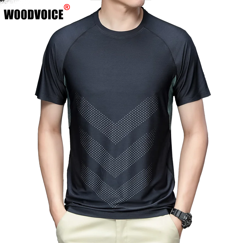 

Men's Short Sleeve T-Shirt Nude Ice Silk Short Sleeve Sports Running Men's Clothing Fashion Geometric Pattern Men's Short Sleeve