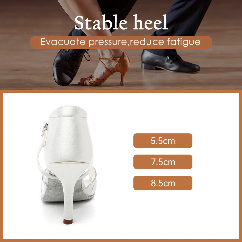 Women Silk  Latin Dance Shoes Women Ballroom Satin Soft Bottom Tango Ballroom Dance Shoes 5cm/7/8cm High Heels Shoes for Girls