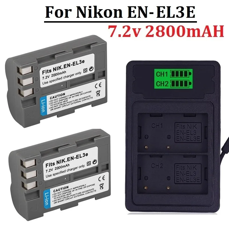 Оригинальный аккумулятор и зарядное устройство для Nikon ENEL3e EN EL3e D30 D50 D70 D90 D70S D300 Аккумулятор для камеры 2800 мАч