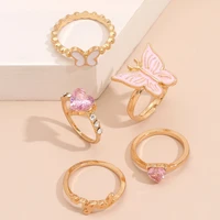 5 pcsset pink butterfly sweet finger rings set jewelry accessories for women