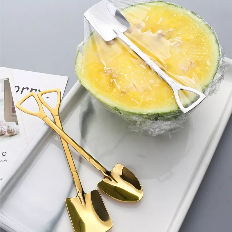 

410 Stainless Steel Coffee Spoon Retro Shovel Spoon For Ice Cream Creative Tea-spoon Tableware Bar Tool Cutlery Set Spoons