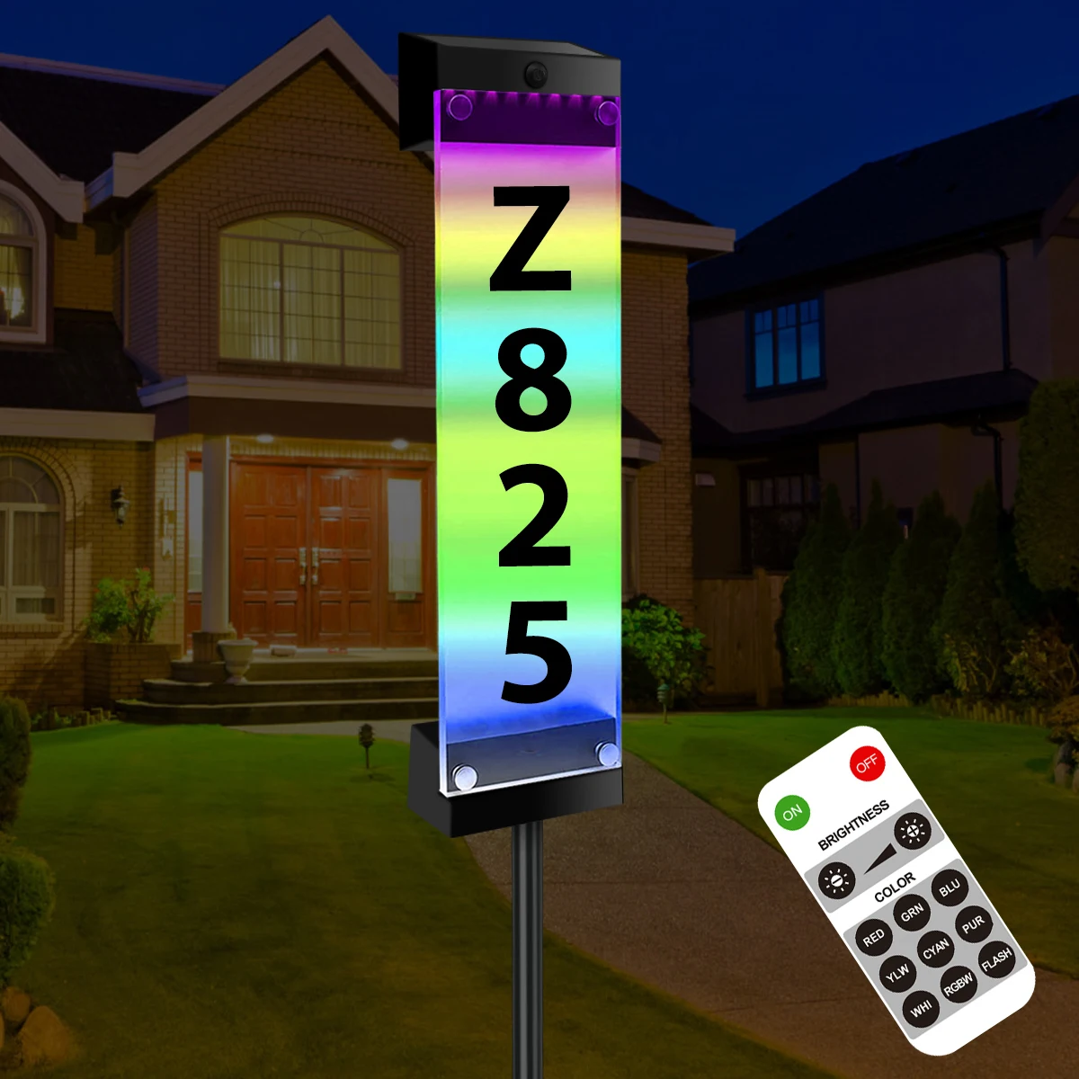 Solar House Numbers Light Waterproof 7-Color RGB LED Address Plaque with Stake Solar Powered Illuminated Address Sign Lights