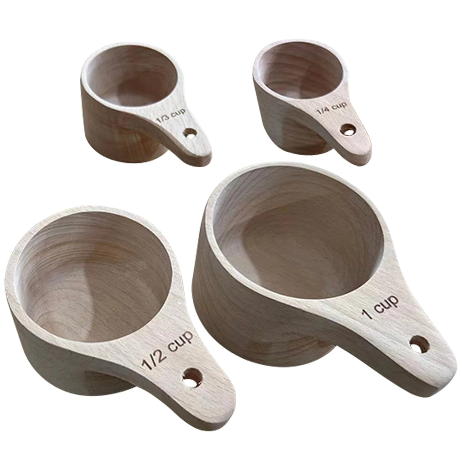 

Круглая мерная чашка из натурального дерева с ручкой, 4 шт./комплект, для кофе, муки, тип 1, 1/2, 1/3, 1/4