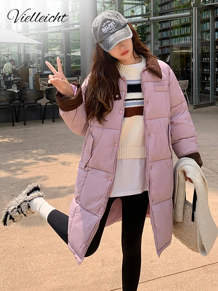 Vielleicht 2024 новая Корейская стильная длинная парка с отрезным воротником Зимняя