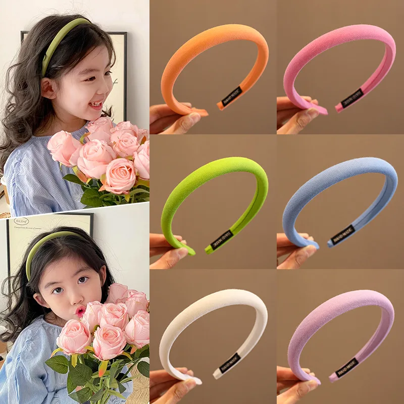 2023 New Korean Style Hair Clip Fabric Hairband With Acrylic Decoration Beautiful Girls Headwear Children's Head Tie Candy Color