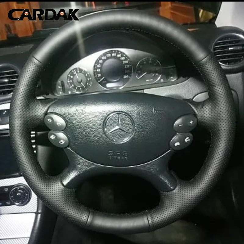Полностью черный кожаный чехол на руль автомобиля для Mercedes Benz E350 W211 C209 C219 W463 R230 SL500