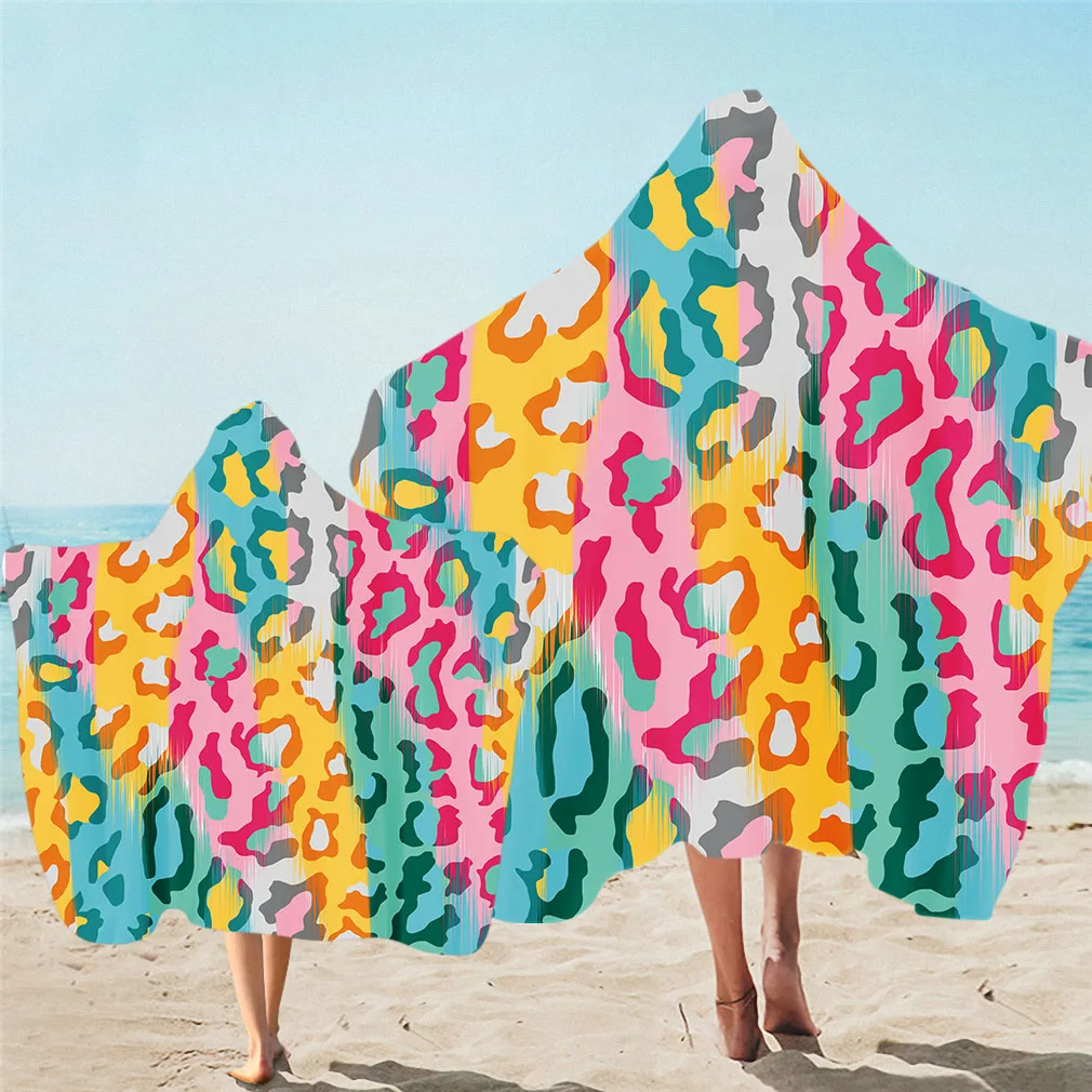 

Free shipping Geometric Striped Chevrons Leopard Print Hooded Beach Towel Cape Surfing Pool Swim Spa Sauna Birthday Gift