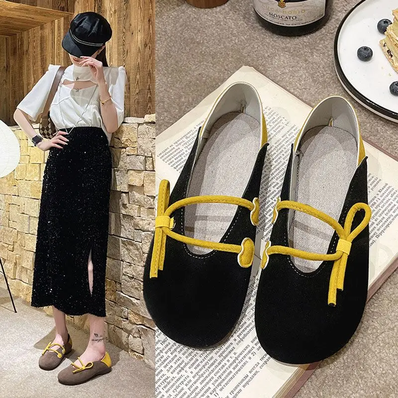 

Women's Summer Footwear Round Toe Flats Shoes for Woman 2023 Green Low Heel Elegant with Straps Flat on Offer Dress Korean Style